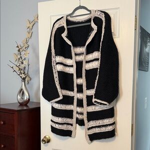 Black and Cream Women's hand knit Sweater coat